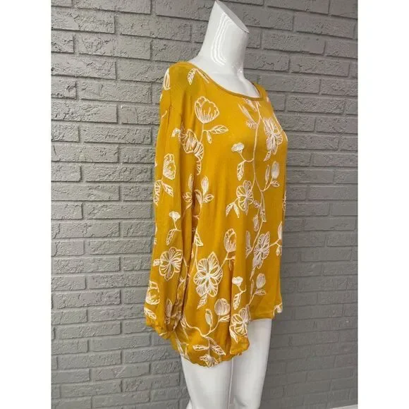 Sapphire Textured Embroidered Floral Long Sleeve Gauze Blouse Size 2X - Picture 3 of 9